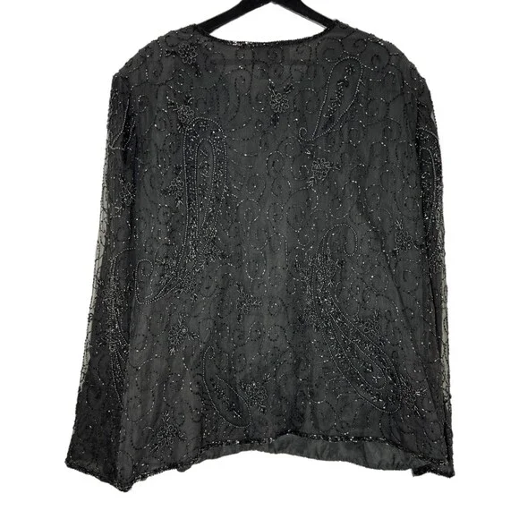 Laurence Kazar Jacket 3X silk beaded 1980's Paris New York black women's Vintage - Picture 2 of 12